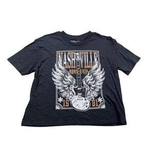 Rebellious One Nashville Road Trip Graphic Tee Women's S Black Rock Band Style